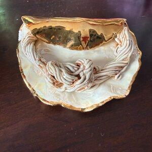 Vintage Gold and Cream Ceramic Brooch Handmade by Lee Jay